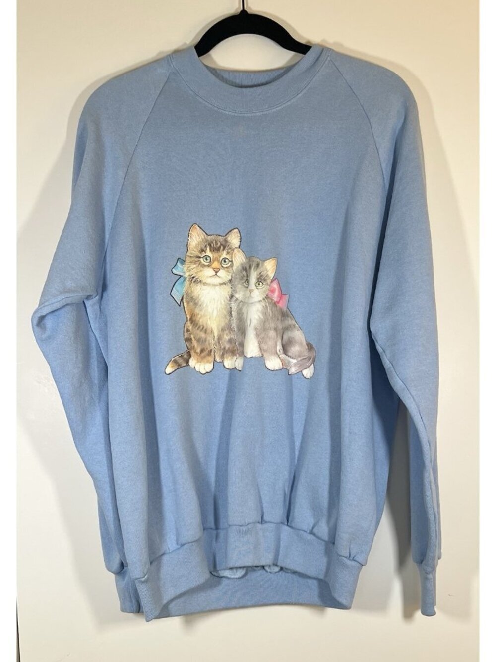Vintage 80s Jerzees blue crewneck CATS sweatshirt XL cottagecore retro CUTE!